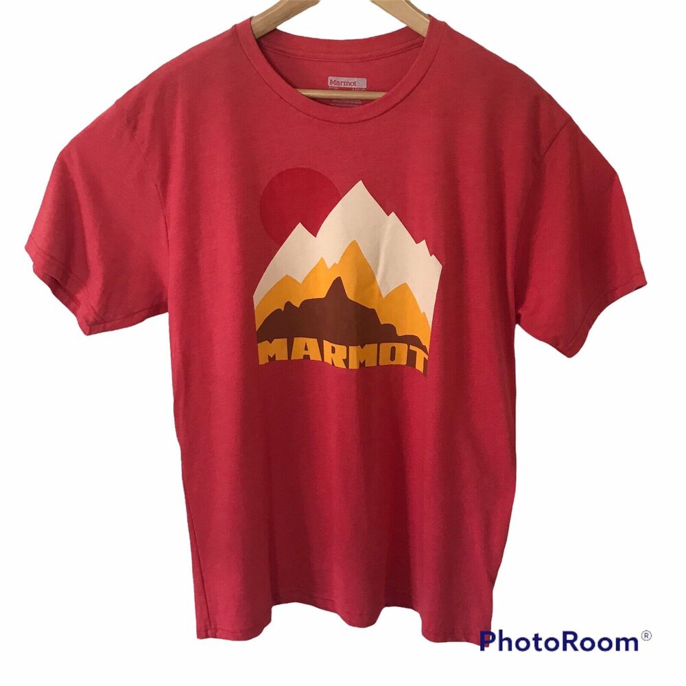 MARMOT T-Shirt Mens Large TOWER TEE SS Red Heather Graphic Performance $29